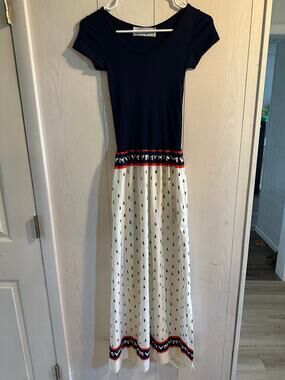 Vintage 1970s Vera Maxwell Speed Suit Maxi Dress Small Nautical Anchor Print